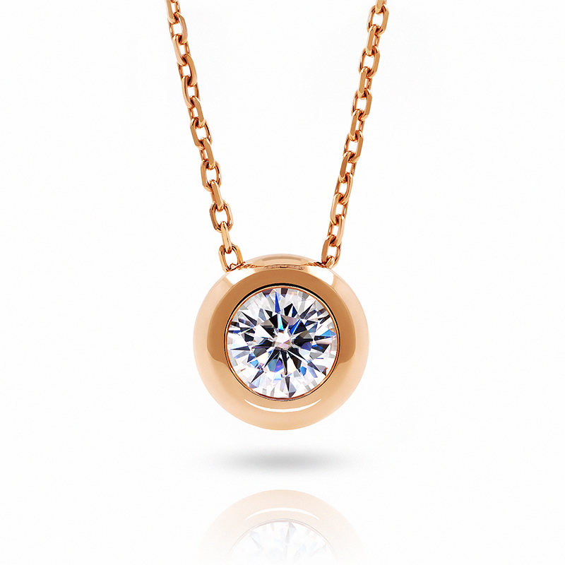 GIGAJEWE 1ct 6.5mm D Color Round 14K/18K Rose Gold Moissanite Bezel Set Necklace Diamond Test Passed Jewelry Women Gift