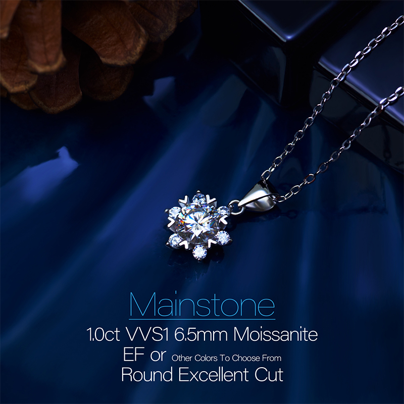 GIGAJEWE 1ct 6.5mm EF Round 18K White Gold Plated 925 Silver Moissanite Necklace Diamond Test Passed Jewelry Girlfriend Gift