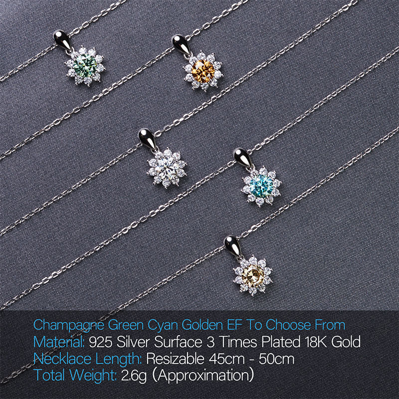 GIGAJEWE 1ct 6.5mm EF Round 18K White Gold Plated 925 Silver Moissanite Necklace Diamond Test Passed Jewelry Girlfriend Gift