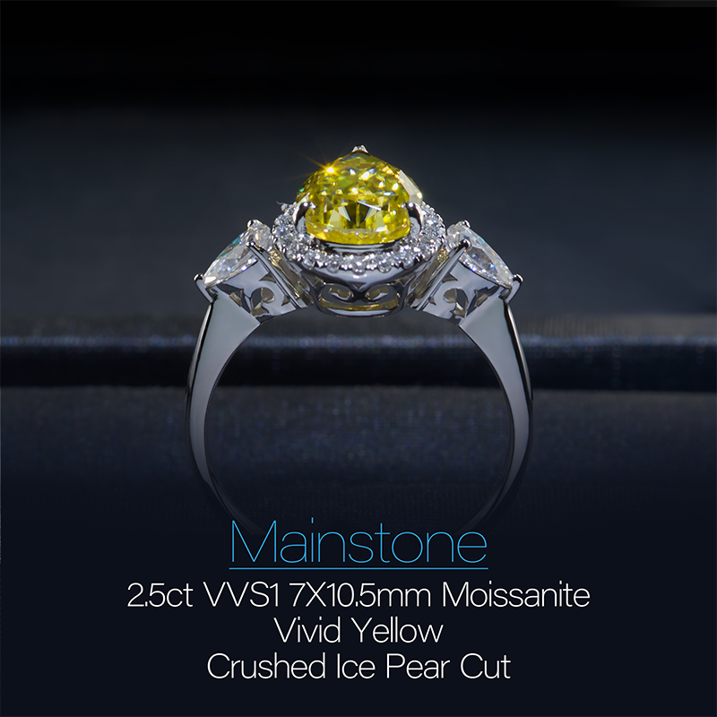 GIGAJEWE 2.5ct 7x10.5mm Vivid Yellow Color Moissanite VVS1 Crushed Ice Pear Cut 18K White Gold Ring Jewelry Woman Girl Gift