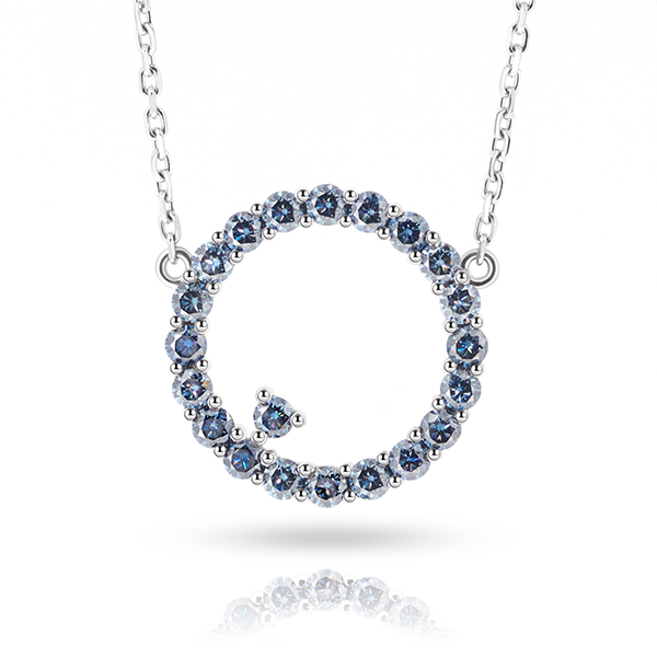 9K/14K/18K White Solid gold 2mm Vivid Blue Round cut Moissanite Diamond Necklace,Engagement Necklace,Circle Necklace