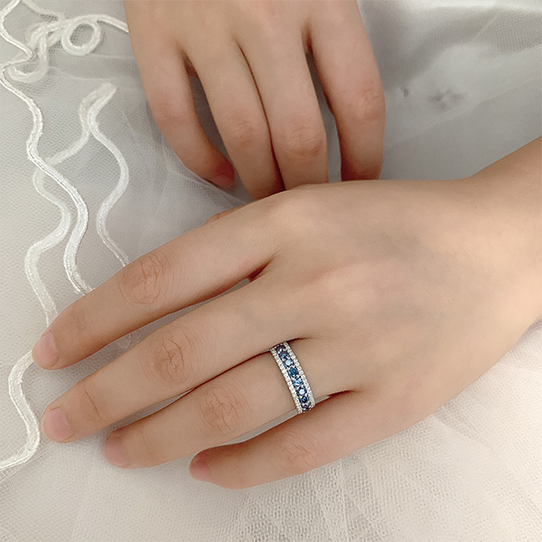 GIGAJEWE 2mm Vivid Blue Uncoated color Round Cut Ring Moissanite 9K/14K/18K White Gold , Moissanite Ring, Engagement Ring
