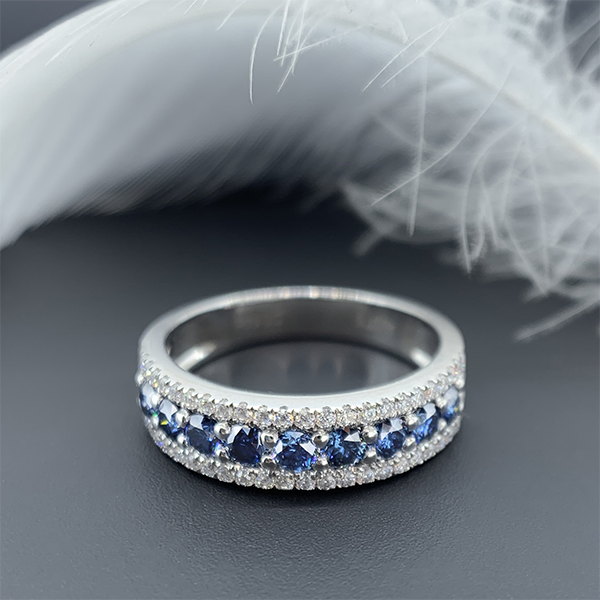 GIGAJEWE 2mm Vivid Blue Uncoated color Round Cut Ring Moissanite 9K/14K/18K White Gold , Moissanite Ring, Engagement Ring