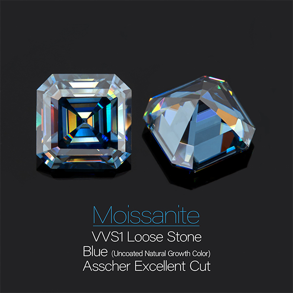 GIGAJEWE Natural Fancy Blue color VVS1 Asscher Hand Cut Moissanite Loose GemStone By Excellent Cut With Certificate for Jewelry Making