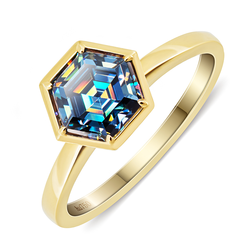 1ct 9K/14K/18K Yellow Solid gold 6mm 1ct Hexagon Step Cut Moissanite Ring,Engagement Ring,Wedding Ring,Women Ring