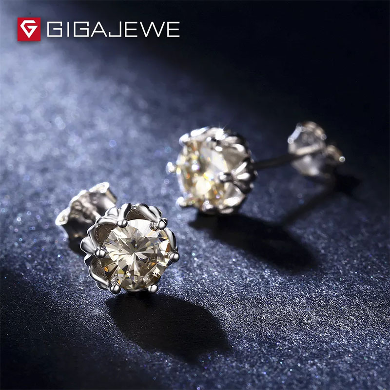 GIGAJEWE Total 1.2ct VVS1 Champagne Diamond Test Passed Moissanite Special Silver Earring Jewelry GemStone Woman Girl Gift
