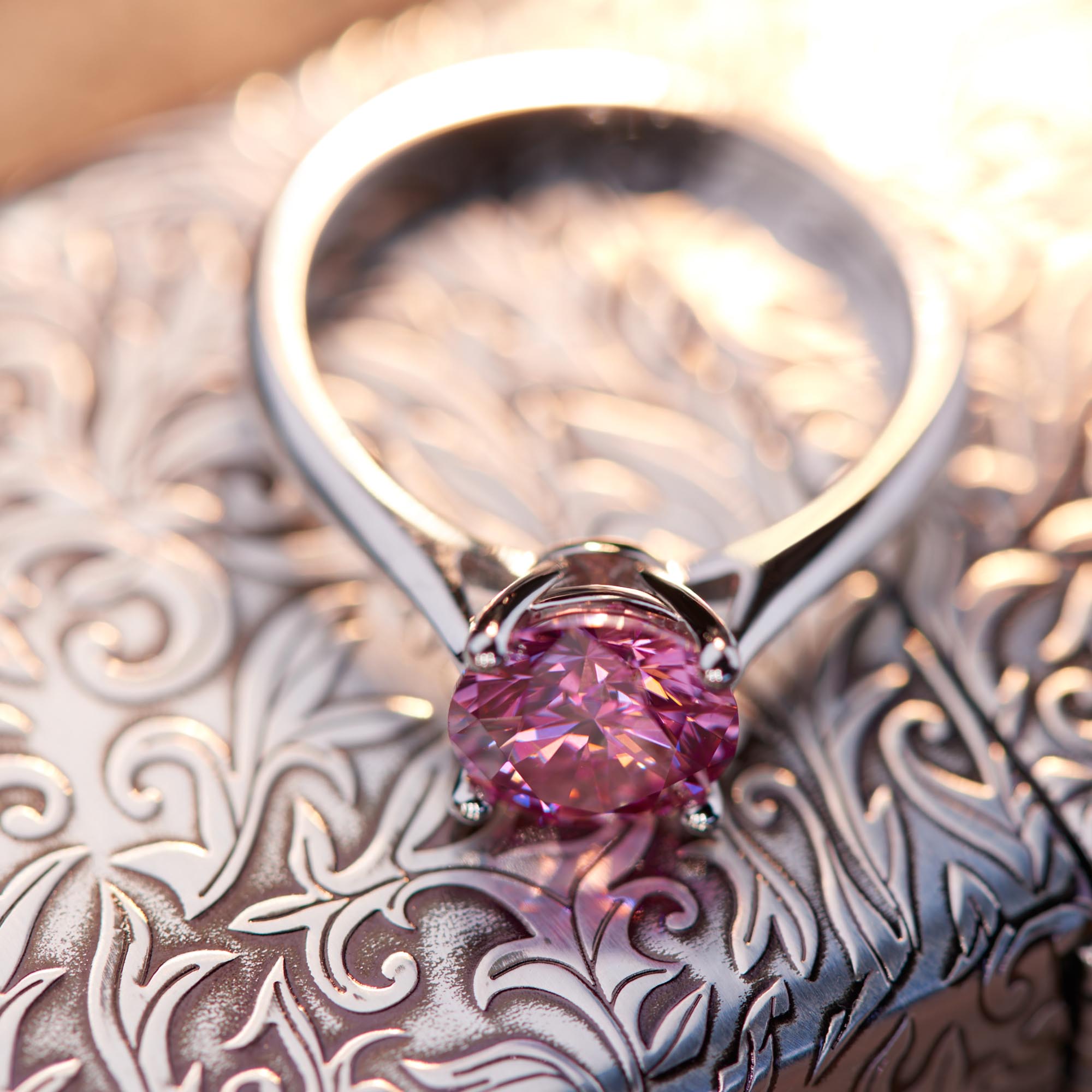 GIGAJEWE Moissanite 2.0ct 8.0mm Pink Colorful VVS1 Round Cut 925 Silver Ring Diamond Test Passed Fashion Woman Girl Gift
