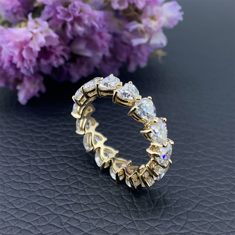 2.2Ct 9K/14K/18K Yellow gold 3mm Heart cut Moissanite Ring,Engagement Band Anniversary Band Eternity Ring,Engagement Ring