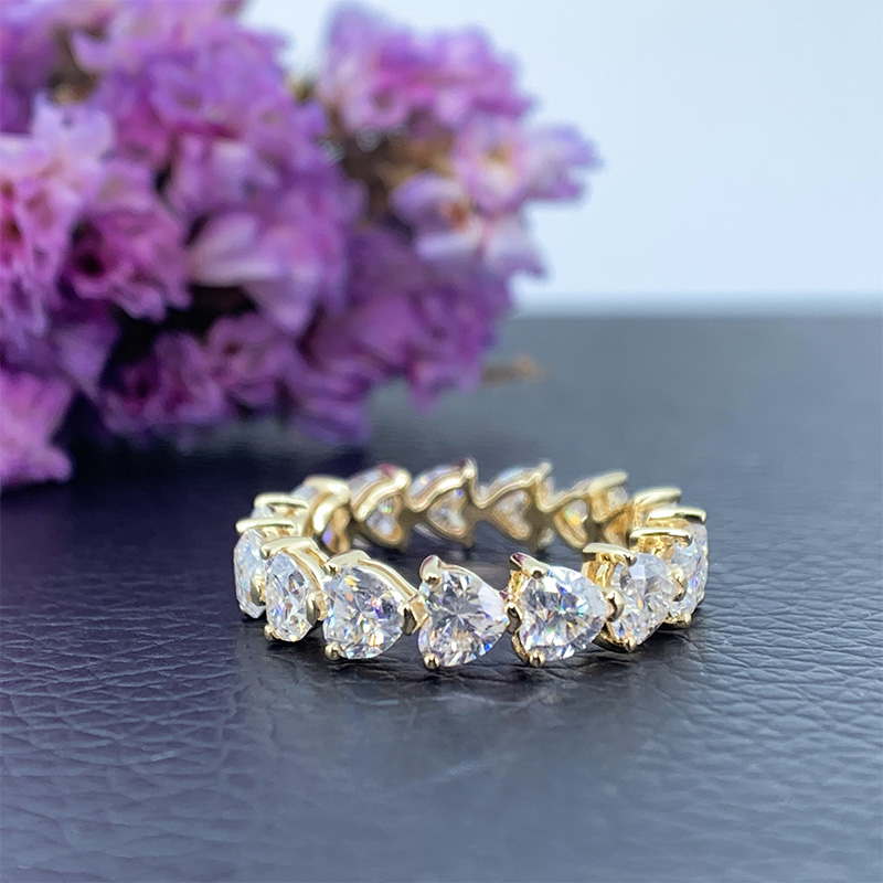 2.2Ct 9K/14K/18K Yellow gold 3mm Heart cut Moissanite Ring,Engagement Band Anniversary Band Eternity Ring,Engagement Ring