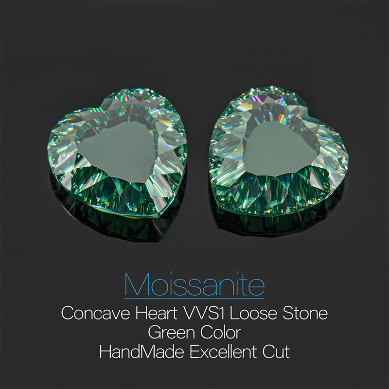 GIGAJEWE Moissanite Customized Concave Heart Cut Green Color VVS1 Loose Diamond Test Passed Gemstone For Jewelry Making