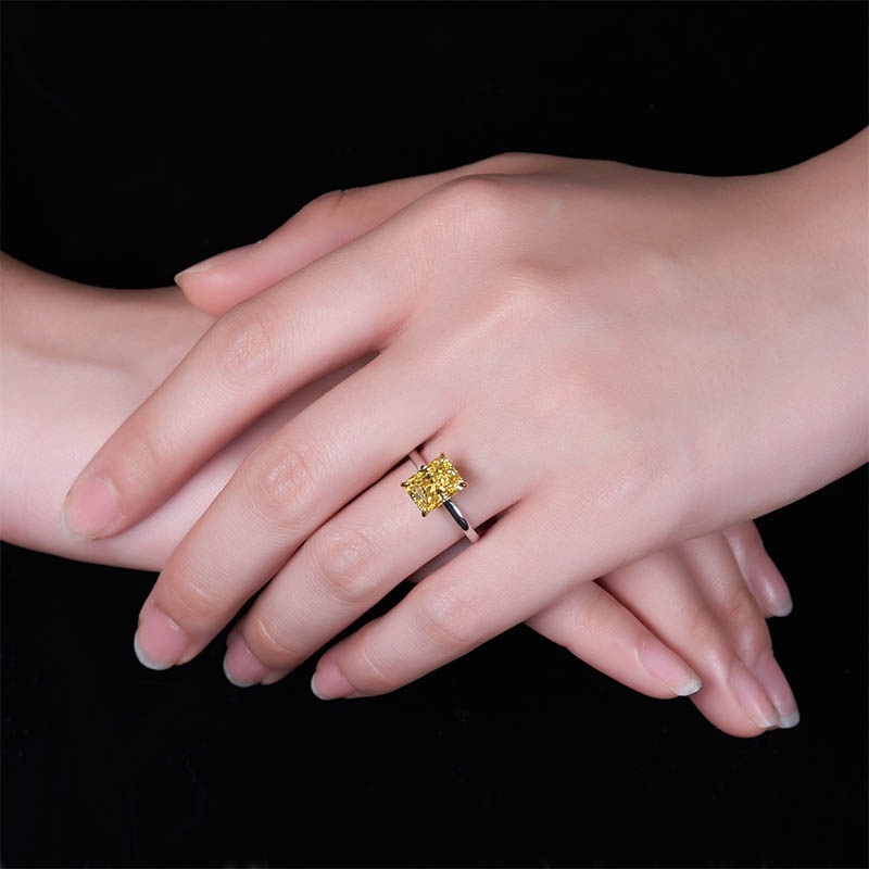 3ct Vivid Yellow Uncoated color 7X9mm Radiant Cut Ring Moissanite 9K/14K/18K White Gold , Moissanite Ring, Engagement Ring, Women Gift