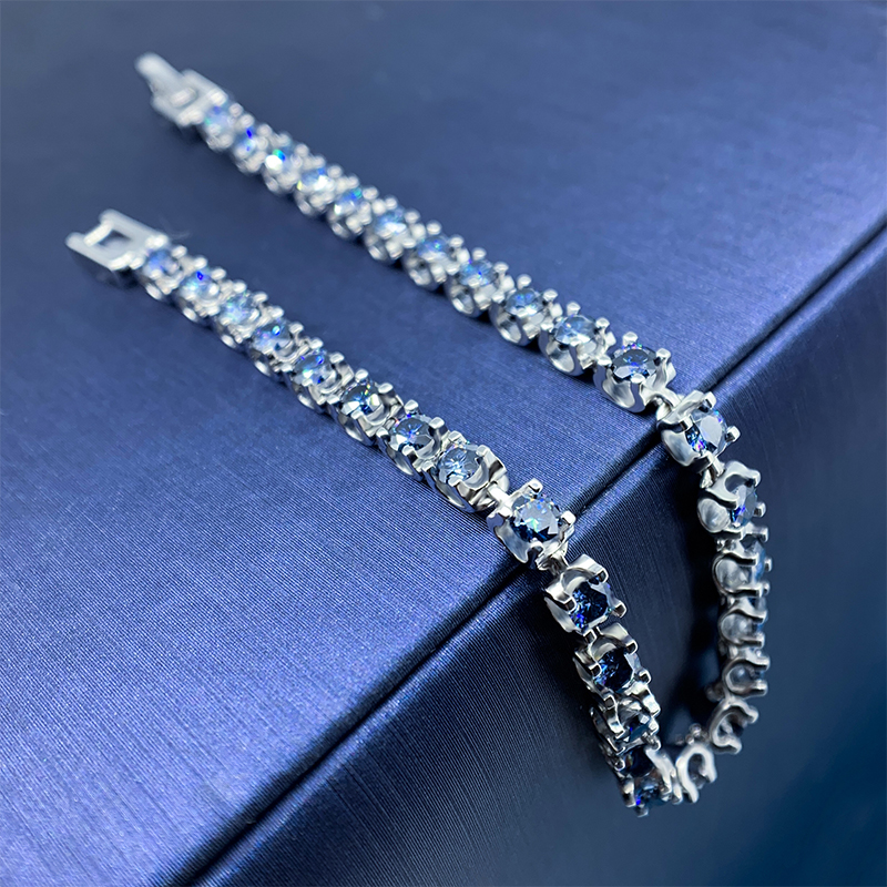 4.3CT Blue Moissanite Bracelets For Women 9K/14K/18K white gold 3MM Round shape Tennis Bracelet for Engagement Bracelet,Woman Girl Gift