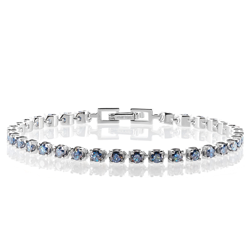 4.3CT Blue Moissanite Bracelets For Women 9K/14K/18K white gold 3MM Round shape Tennis Bracelet for Engagement Bracelet,Woman Girl Gift