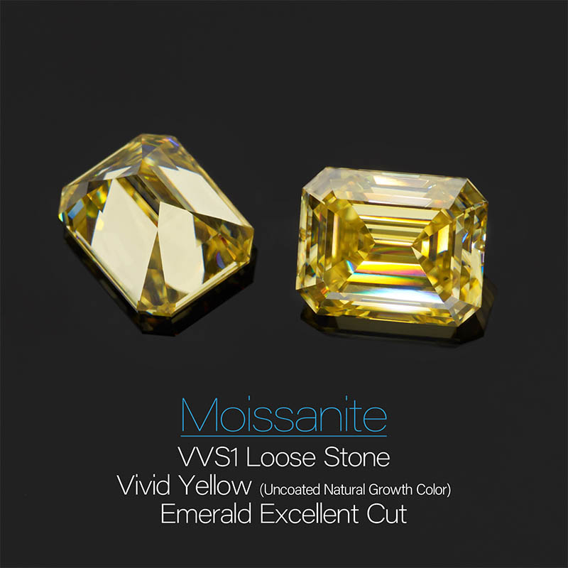 GIGAJEWE Natural Fancy Yellow Moissanite Stone Loose Gemstone Vivid Yellow Emerald Cut Synthetic Diamond Loose Gemstones Christmas Gifts