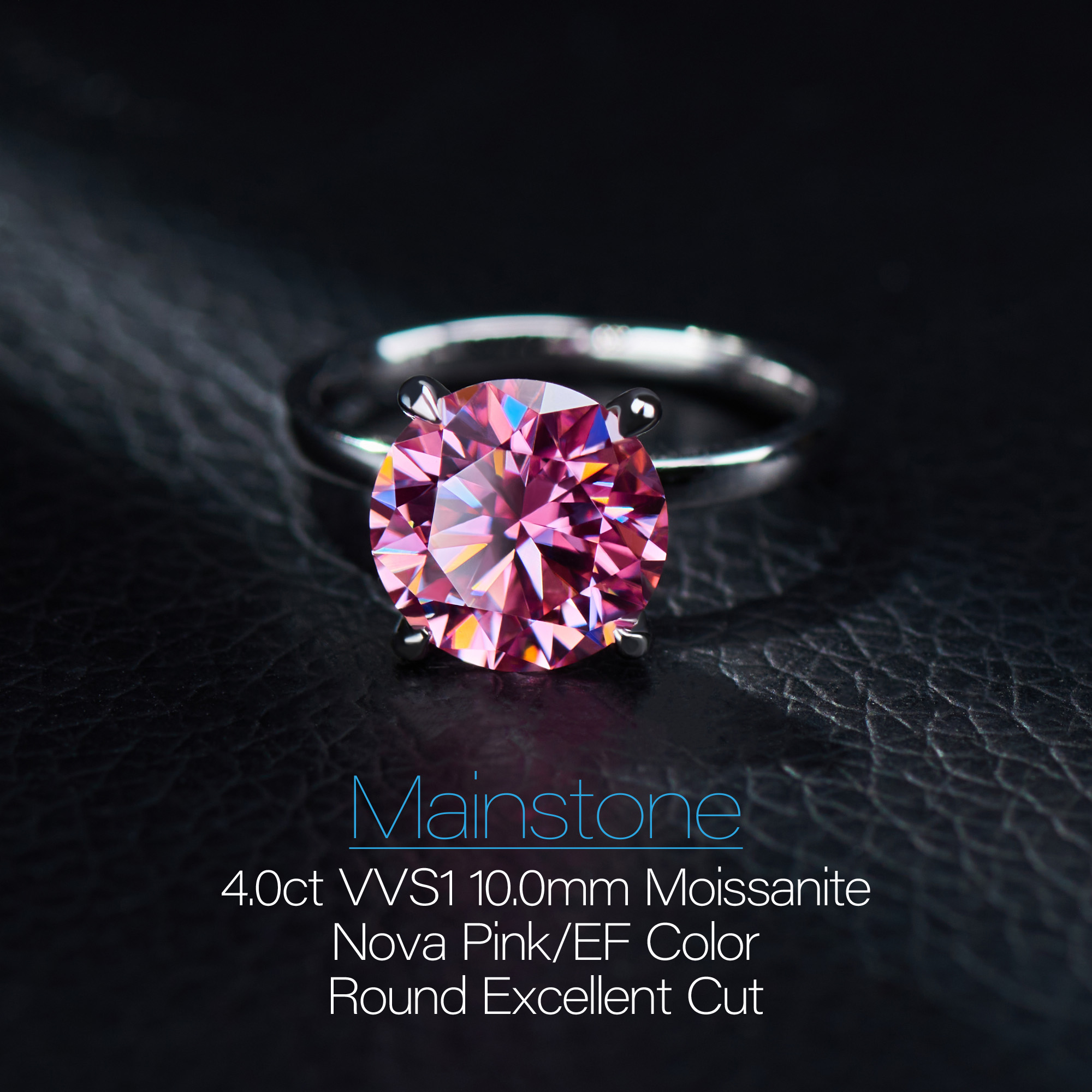 GIGAJEWE Moissanite 4.0ct10mm Nova Pink/White EF Color Round Cut 925 Silver Ring Diamond Test Passed Fashion Woman Girl Gift