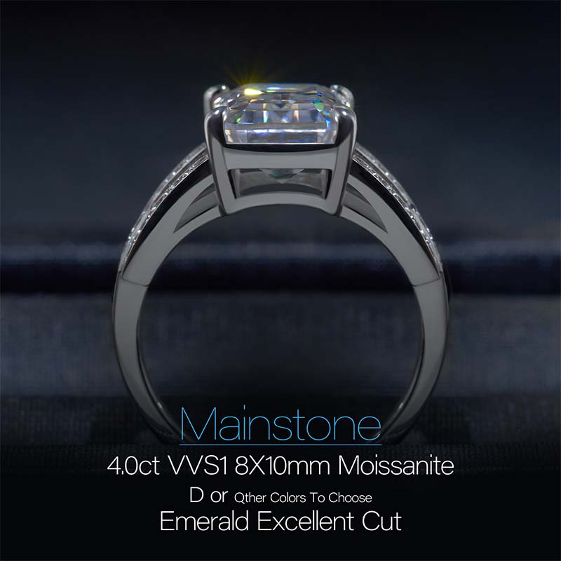 GIGAJEWE 4.0ct 8X10mm D Emerald 18K White Gold Plated 925 Silver Ring Claw Setting Girlfriend Gift