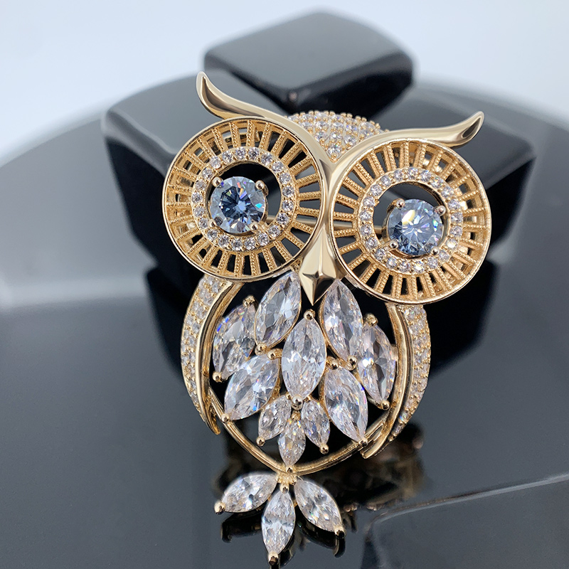 GIGAJEWE 6ct White D Color Round and Marquise Cut 9K/14K/18K Yellow Gold Moissanite Brooch for Engagement Brooch,Anniversary Gifts