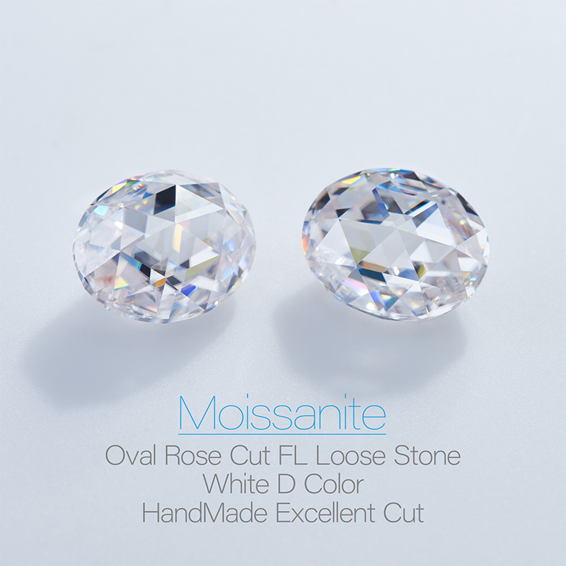 GIGAJEWE White D color Rose Cut Oval Cut Moissanite Loose VVS1 Synthetic gemstone by Excellent Cut With Certificate