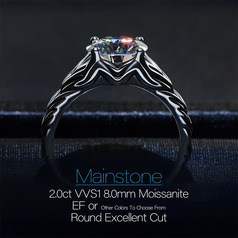 GIGAJEWE 2.0ct 8.0mm Round Cut 18K White Gold Plated 925 Silver Moissanite Ring Diamond Test Passed Jewelry Women or Men Ring Gift