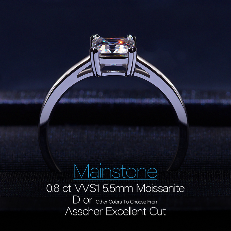 GIGAJEWE 0.8ct 5.5mm D Asscher 18K White Gold Plated 925 Silver Moissanite Ring Diamond Test Passed Jewelry Woman Girl Gift