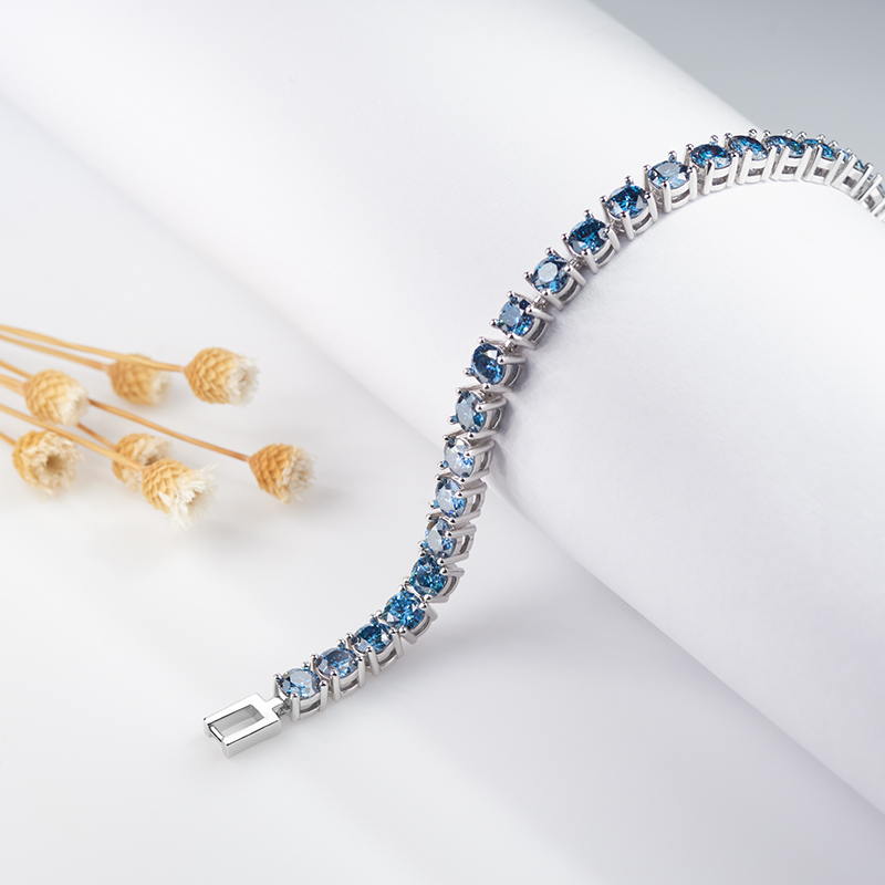 GIGAJEWE 7-12CT 4mm Blue Color Moissanite Tennis Bracelets silver/9K/14K/18K White Gold Round cut for Engagement Bracelet,Wedding Bracelet