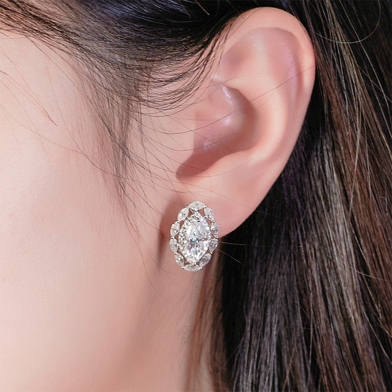 GIGAJEWE 6CT 9K/14k/18K White Gold Earrings set White D color Marquise cut Moissanite white gold earrings Anniversary Gift