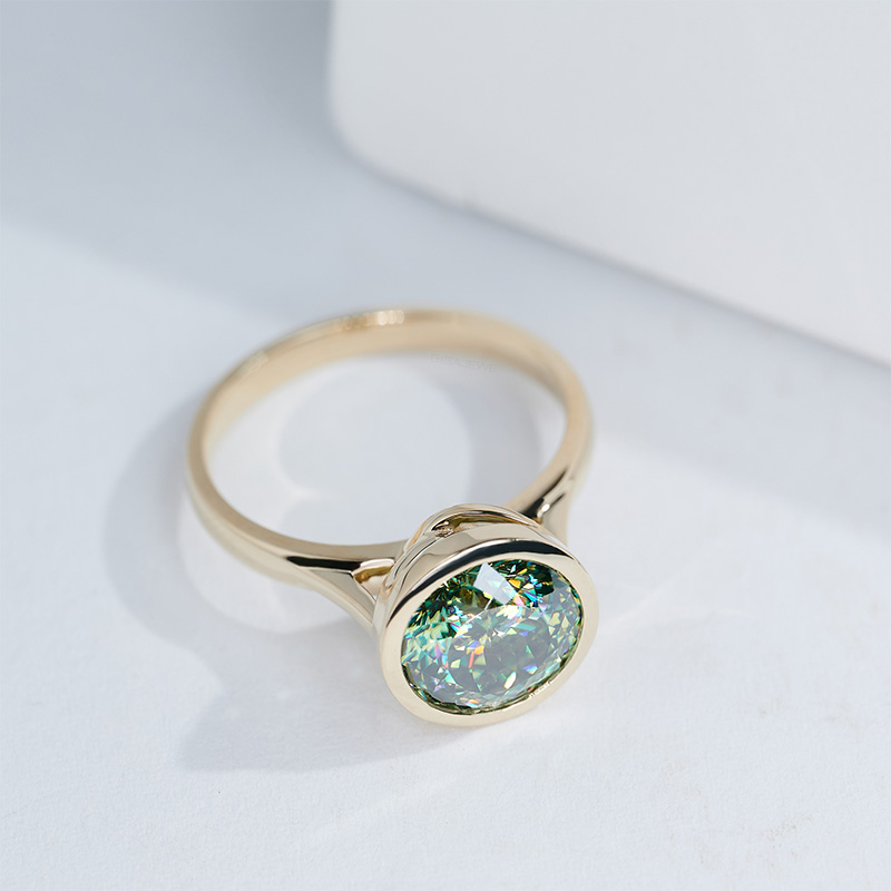 GIGAJEWE 9MM 3.0ct Cyan color 9K/14K/18K White Gold Ring Portuguese Cut White Color Moissanite Ring , Gold Engagement Ring,Women gift