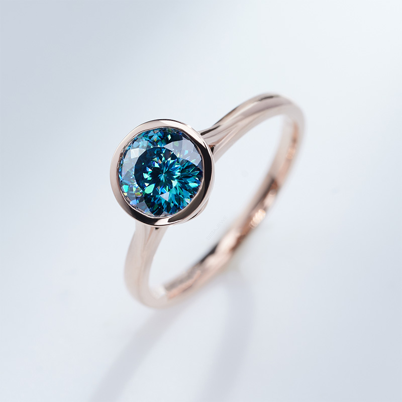 GIGAJEWE 6.5MM 1.0ct Blue color 9K/14K/18K Rose Gold Ring Portuguese Cut Blue Color Moissanite Ring , Gold Engagement Ring,Christmas Gift