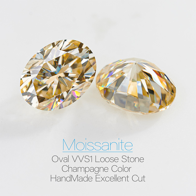 GIGAJEWE Moissanite Handmade Oval Cut Champagne Color VVS1 Premium Gems Loose Diamond Test Passed Gemstone For Jewelry Making