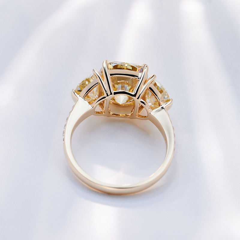 GIGAJEWE 9*11MM 5ct Vivid Yellow Cushion Cut side half moon Moissanite 9K/14K/18K Yellow Gold Ring, Engagement Ring, Anniversary Gift