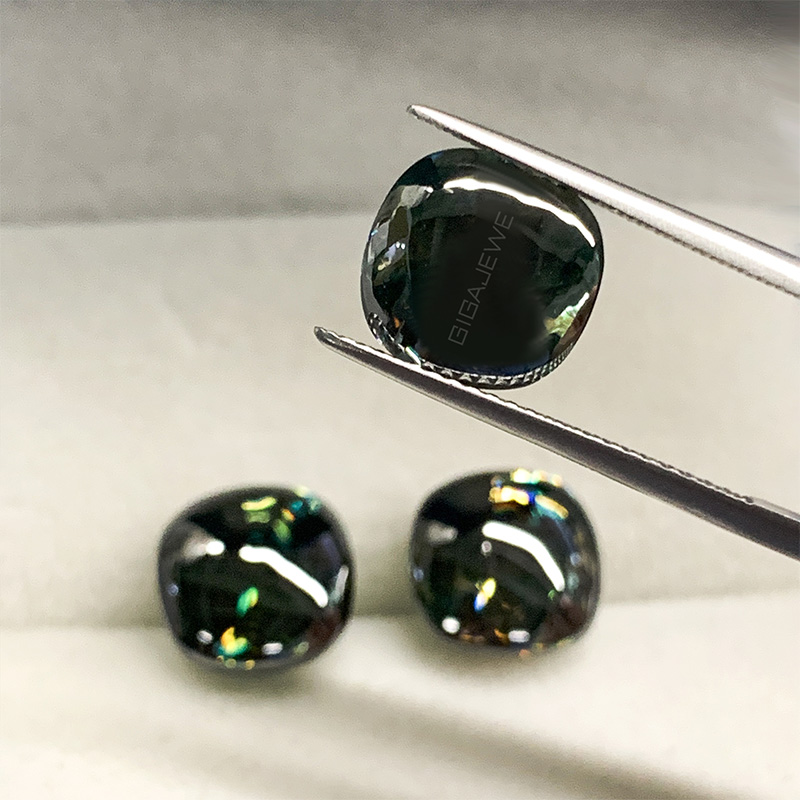 GIGAJEWE 10mm 4.8ct Cushion Cut Dark Green Moissanite Loose Diamond Gemstone loose Moissanite For Jewelry Making