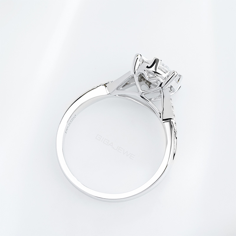 GIGAJEWE Round Cut 0.5Ct Lab Grown Diamond 14K/18K/Platinum White Gold DEFGH Color Halo Style Diamond Women Ring