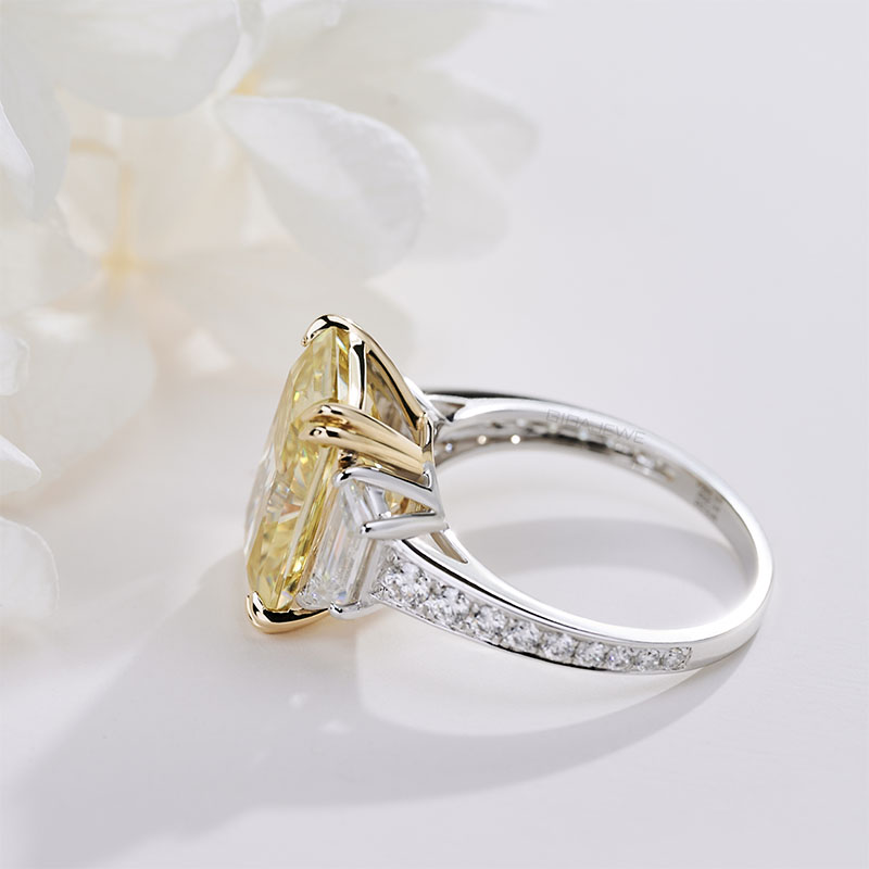 GIGAJEWE 10.0ct 10*14mm Radiant Cut Vivid Yellow Color 9K/14K/18K solid White gold Moissanite Ring, Engagement Ring Wedding Ring