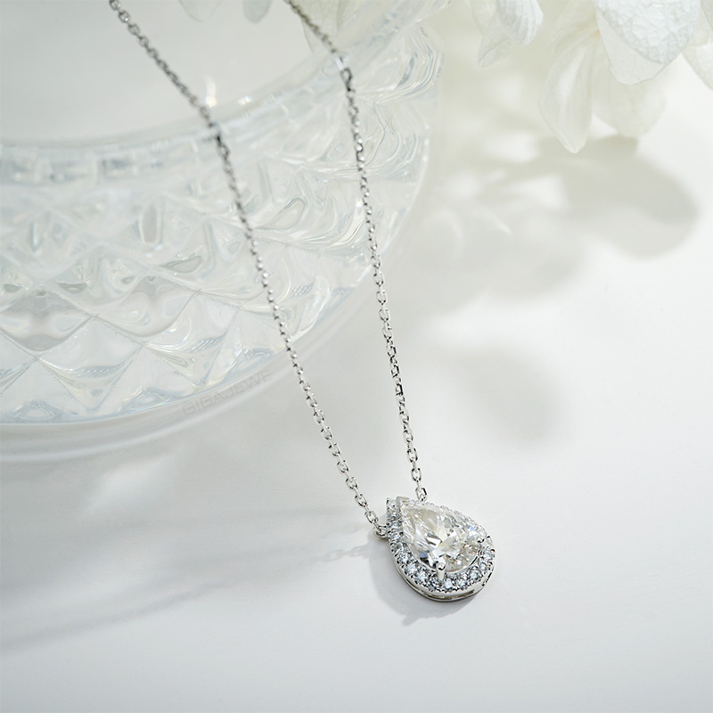 White DEF color 1.5ct Lab Grown Diamond 14K/18K/ Rose Gold Platinum Pear Necklace ,Pear Cut DEF Color Women Necklace