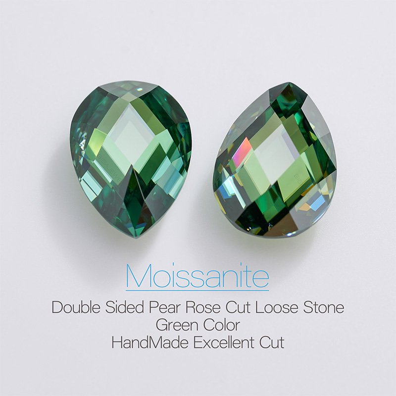 GIGAJEWE 7*10mm Green color Rose Cut Pear Cut Moissanite Loose VVS1 Synthetic gemstone by Excellent Cut With Certificate