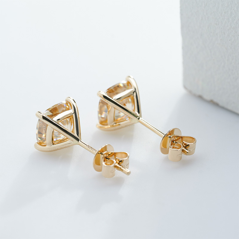 GIGAJEWE 7mm 4ct 9K/14K/18K Gold Yellow color Certified Moissanite Earrings Studs Lab Grown Gem Women Earrings Jewelry Anniversary Gift