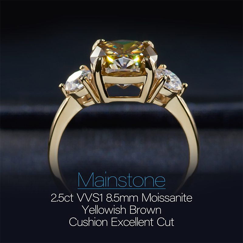 GIGAJEWE Total 3.1ct 8.5mm Yellowish Brown Color Moissanite VVS1 Cushion Cut 18K Yellow Gold Ring Jewelry Woman Girlfriend Gift