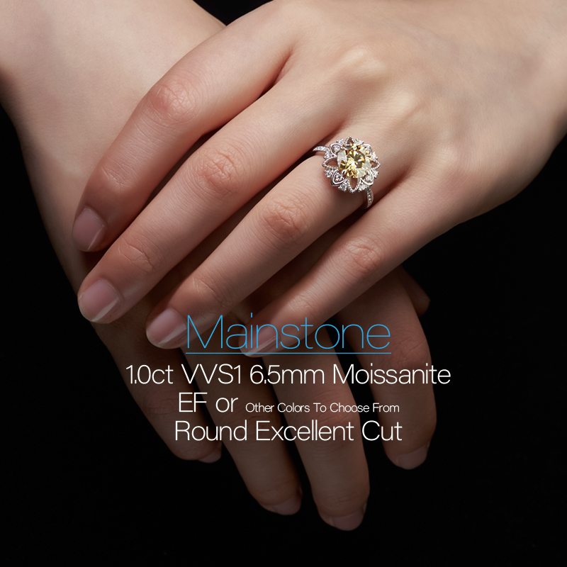 Vivid Yellow Lab grown Color 3ct Round Cut and Ring Moissanite 9K/14K/18K White Gold , Moissanite Ring, Engagement Ring, Christmas Gift