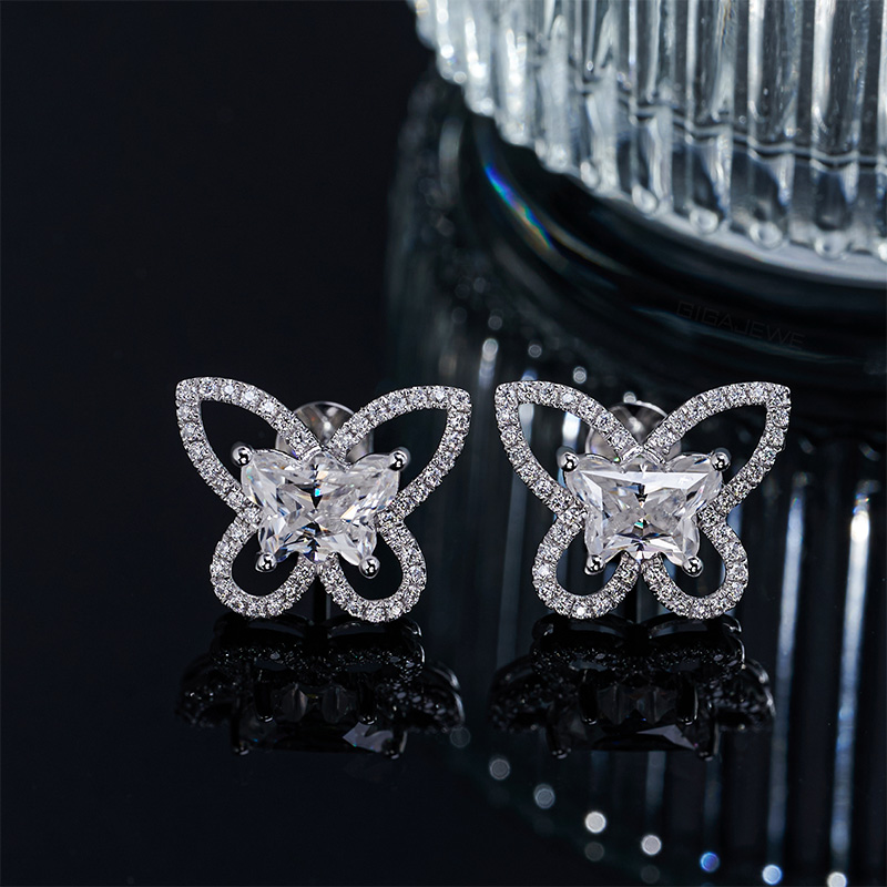 GIGAJEWE Total 3.0ct 7*5*5mm White Gold 9K/14K/18K Earrings White D Butterfly shape Moissanite Earrings ,Women gifts,Women Earring