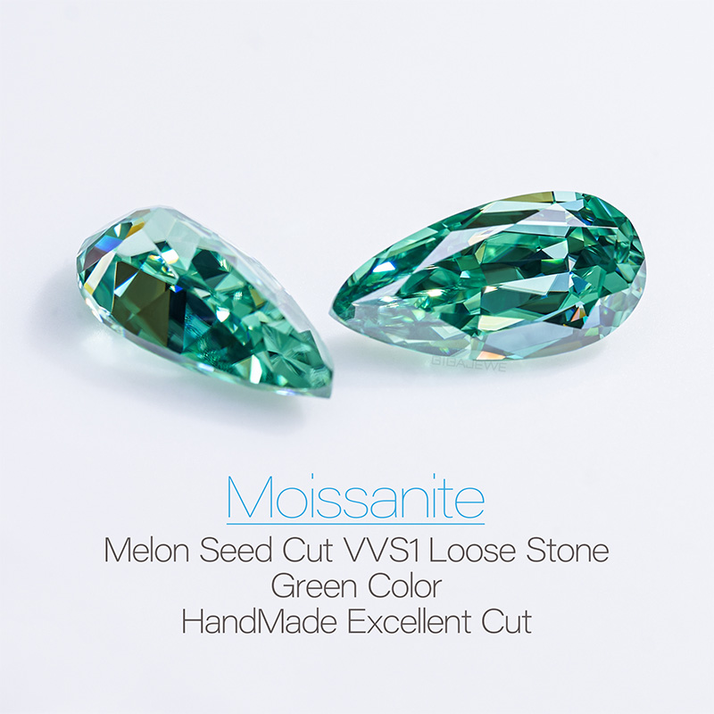 GIGAJEWE Green color VVS Pear Cut Melon Seed shape Excellent Quality Moissanite Loose Gemstone by Excellent Cut For Jewelry Making