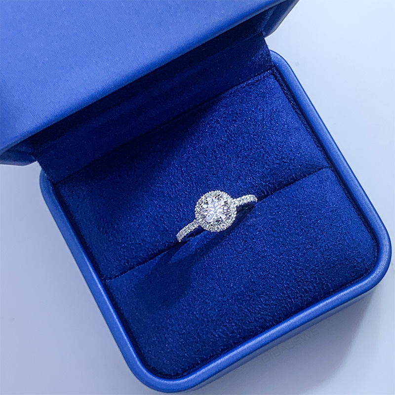 GIGAJEWE 9K/14K/18K Solid Gold Round Cut Diamond Ring 1ct Halo Ring Statement Ring Promise Ring 18K Engagement Ring Women Rings