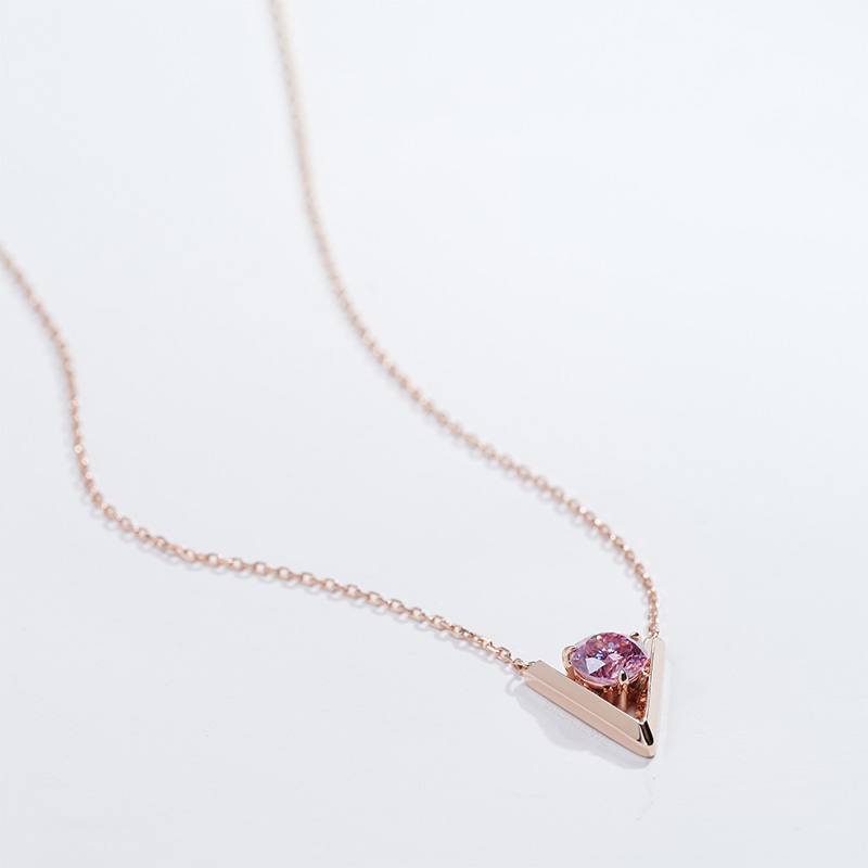 GIGAJEWE 1.0ct Rose Gold 9K/14K/18K Necklace 6.5mm Portuguese cut Sakura Pink Color Moissanite Necklace ,Gold Necklace,Women Gifts