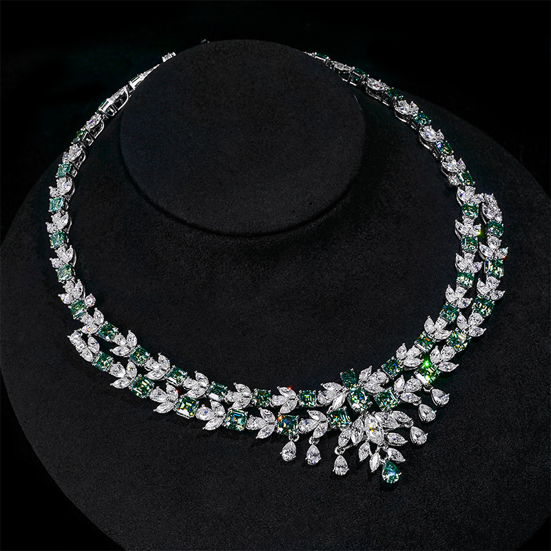GIGAJEWE Total 89.45ct Plated 18K White Gold Necklace green and white Pear snd Marquise cut Moissanite Necklace ,Gold Necklace,Women Gifts