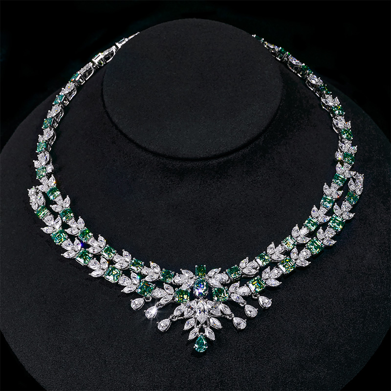 GIGAJEWE Total 89.45ct Plated 18K White Gold Necklace green and white Pear snd Marquise cut Moissanite Necklace ,Gold Necklace,Women Gifts