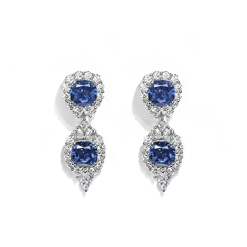 GIGAJEWE Natural Blue Color Total 16.9ct 925 silver plated gold Earrings 8*8mm Cushion Cut Push Back Moissanite Earrings ,Wedding gift