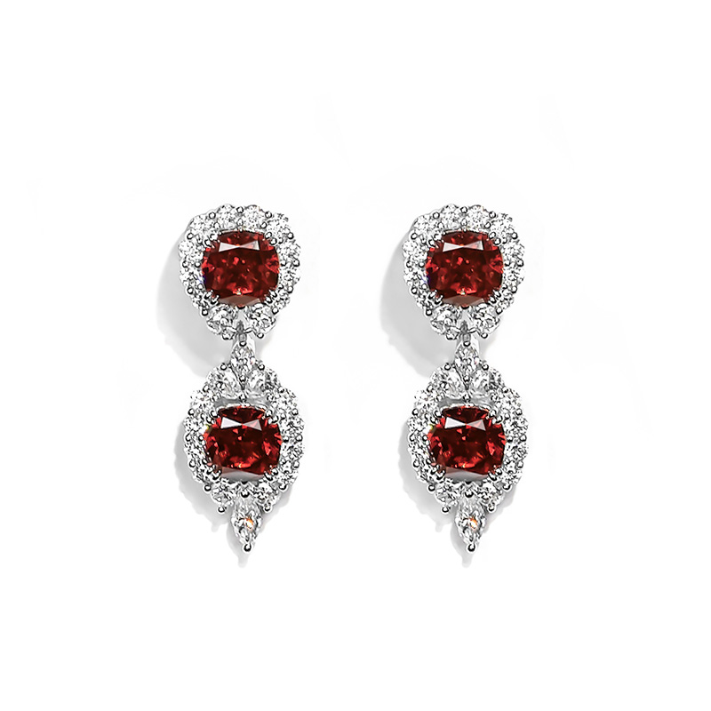 GIGAJEWE Total 16.9ct 925 silver plated gold Earrings 8*8mm Red Cushion Cut Push Back Moissanite Earrings ,Wedding gift