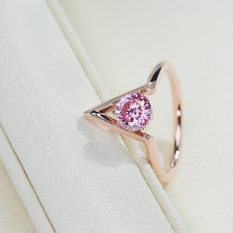 GIGAJEWE 9K/14K/18K Rose Gold 6.5mm 1.0ct Sakura Pink color Portuguese Cut Wedding Ring , Moissanite Engagement Ring
