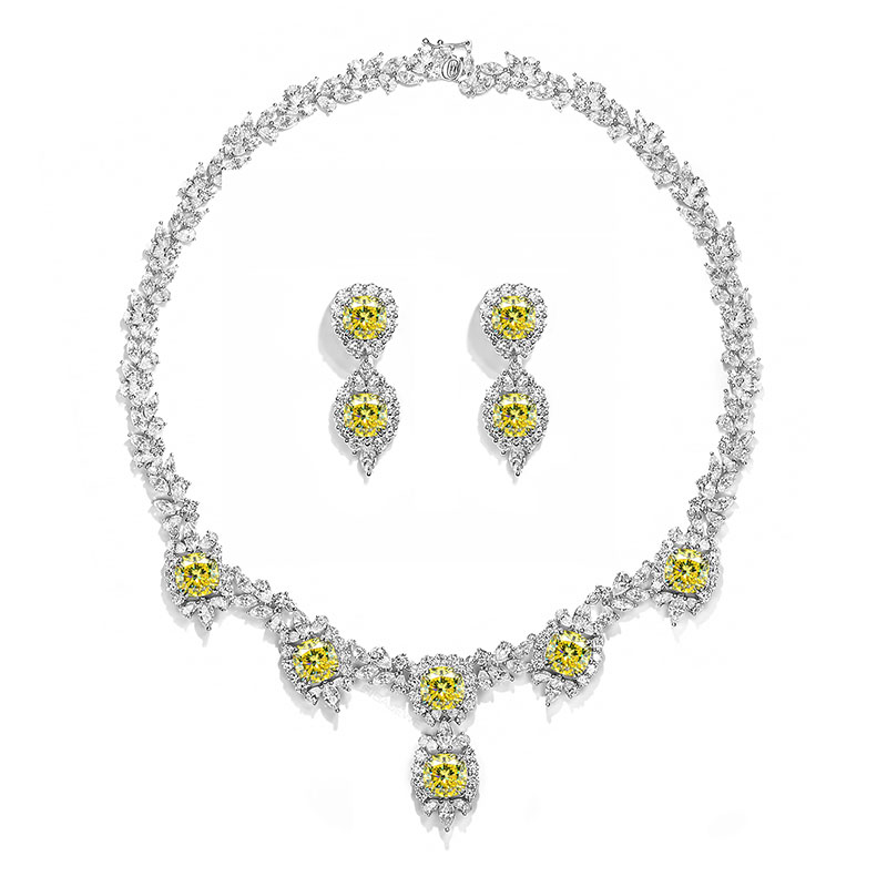 GIGAJEWE Total 89.02ct Plated 18K White Gold Necklace Yellow and white Pear and Cushion cut Moissanite Necklace ,Gold Necklace,Women Gifts