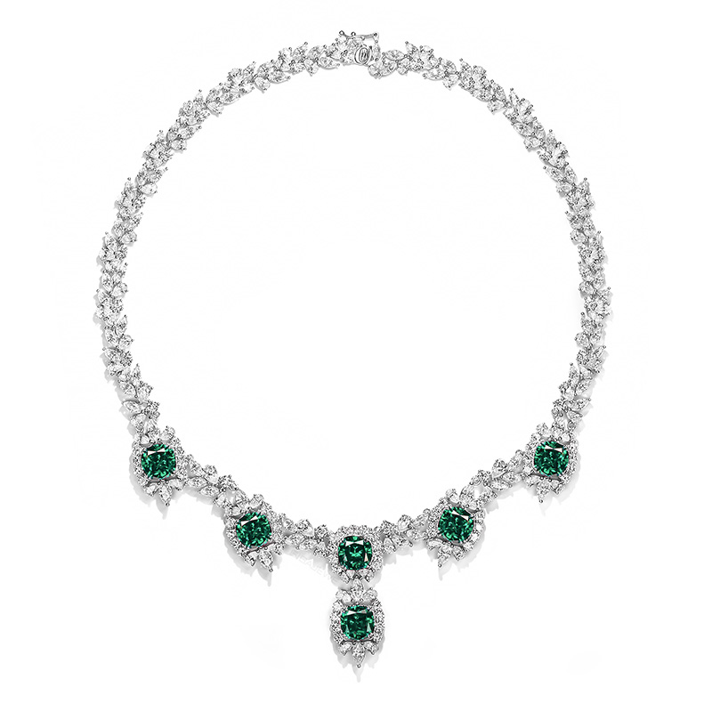 GIGAJEWE Total 89.02ct 18K White Gold Necklace Natural Green and white Pear and Cushion cut Moissanite Necklace ,Gold Necklace,Women Gifts