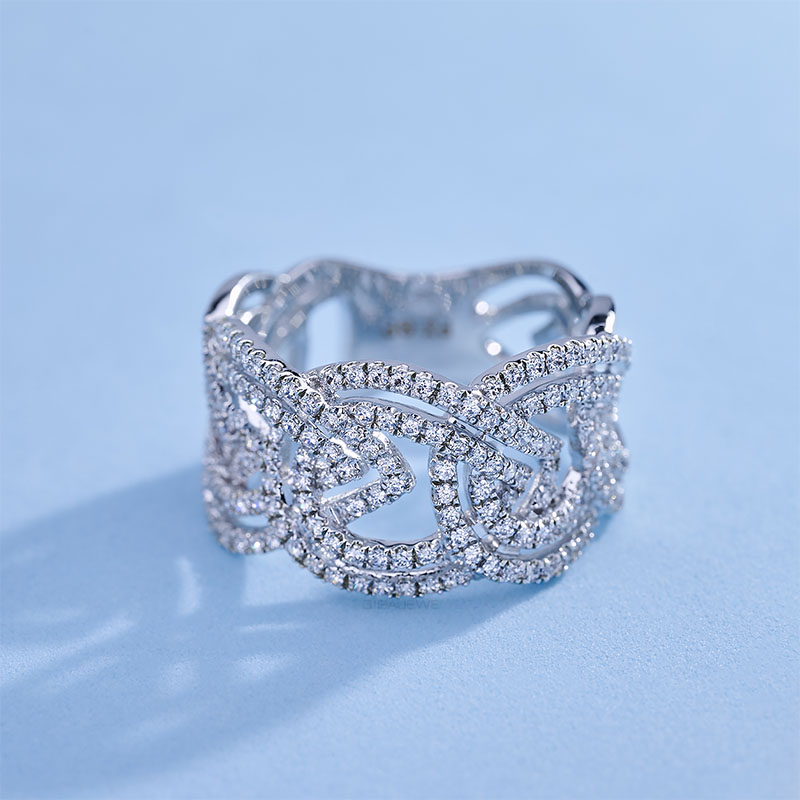 GIGAJEWE Round Cut CVD Lab Grown Diamond 9K/14K/18K/ White Solid Gold Platinum DEF Color Mazes Style Diamond Women Ring,Engagement Ring